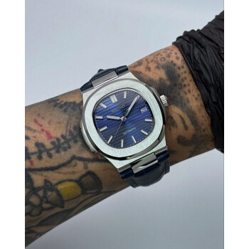 Custom Seiko Mod • Blue Nautilus on Premium Leather Strap • 40mm